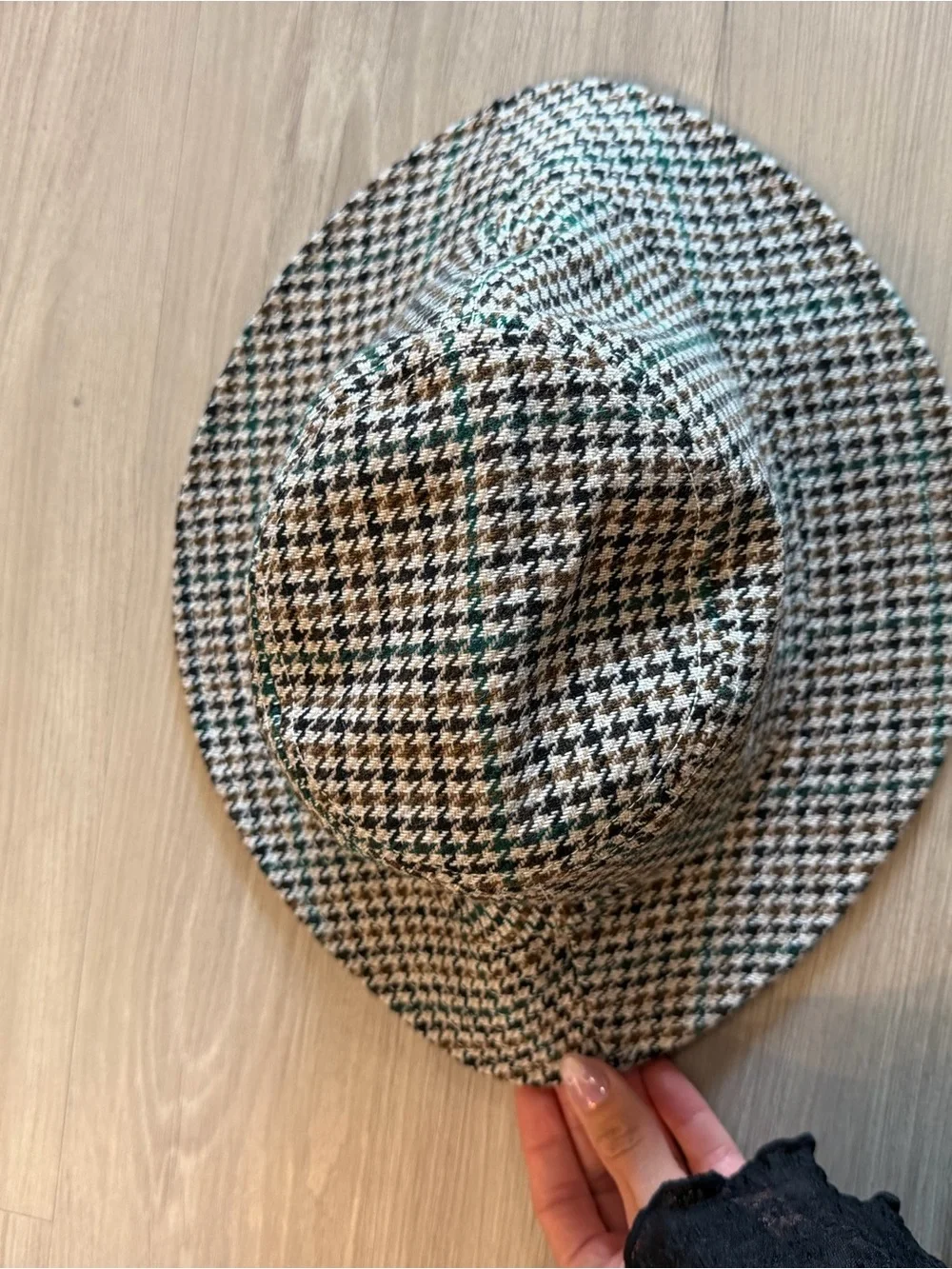 J. Crew Houndstooth Bucket Hat in Black, Cream & Green